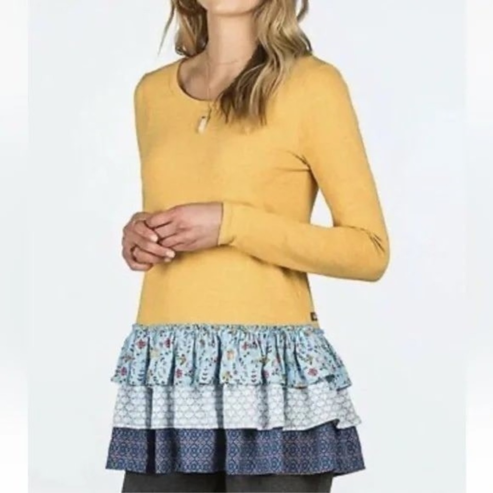 Matilda Jane Graduate Girls Mustard Yellow Ruffle Tiered Dress Tunic M